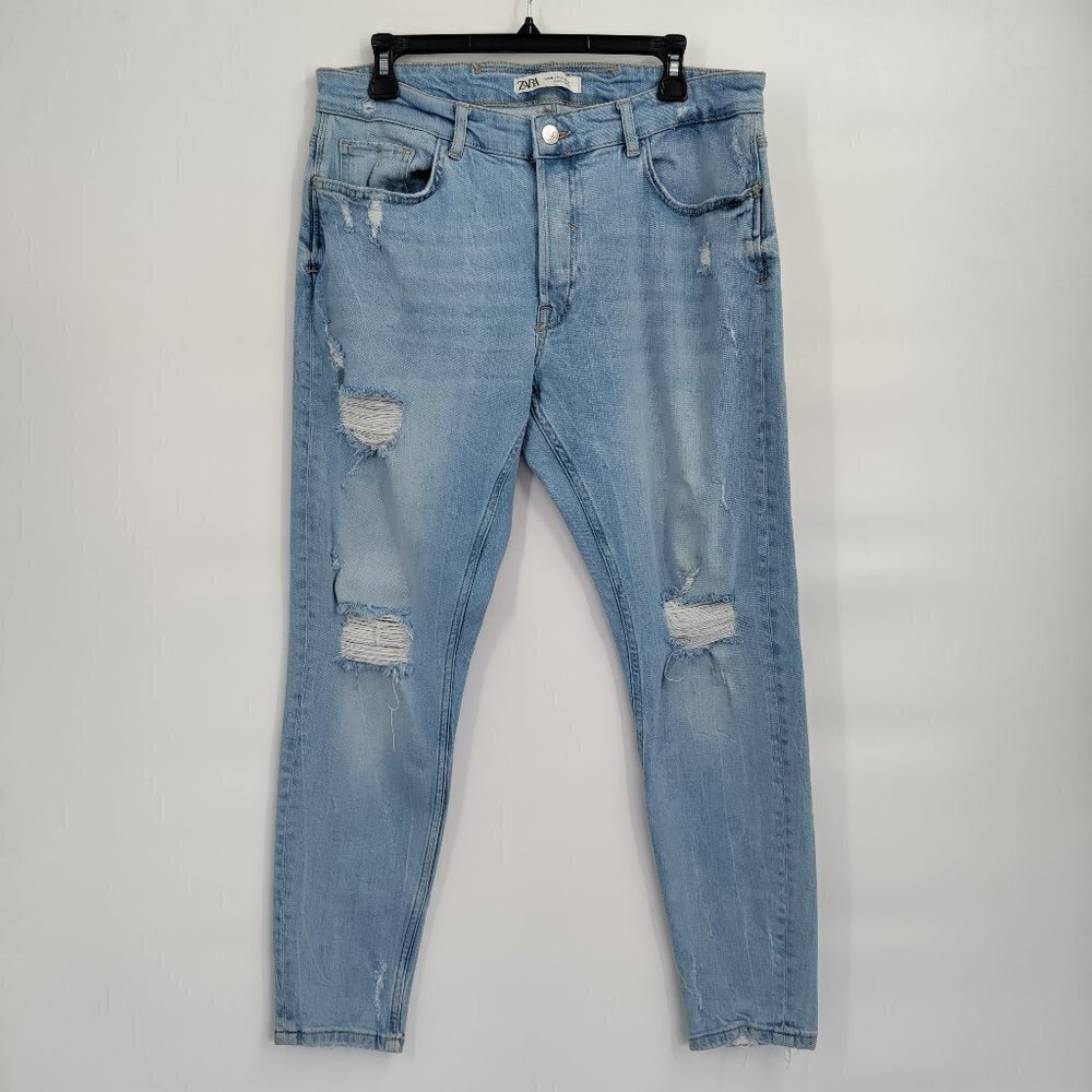 Zara Plus Size Hi-Rise Button Fly Distressed Skinny Ankle Jeans Size 36 Women
